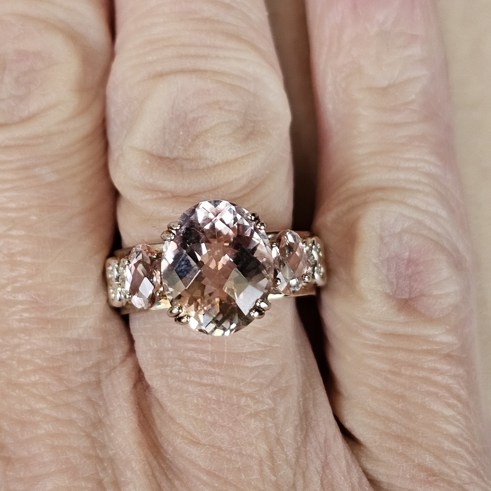 Natural Gems En Vogue Retired Morganite Palladium Rose Gold 925 Ring Sz 8! - Picture 10 of 17
